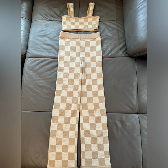Belle the Label Checkered Knit Crop Top and Pant in Sand - Picture 9 of 14